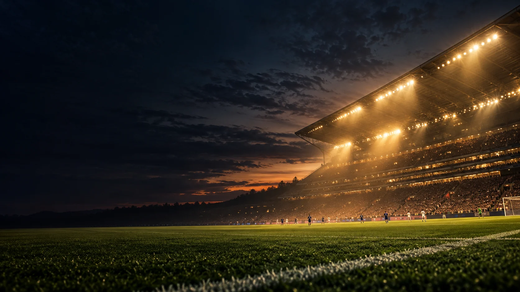Stadion de fotbal iluminat, imagine originală pentru transmisiuni sportive